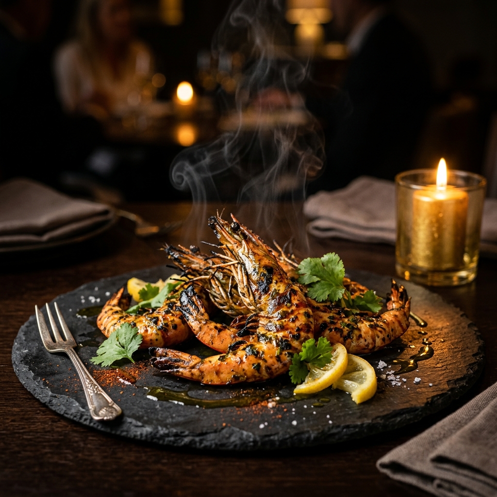 Chermoula tiger prawns seared with Moroccan spices and preserved lemon