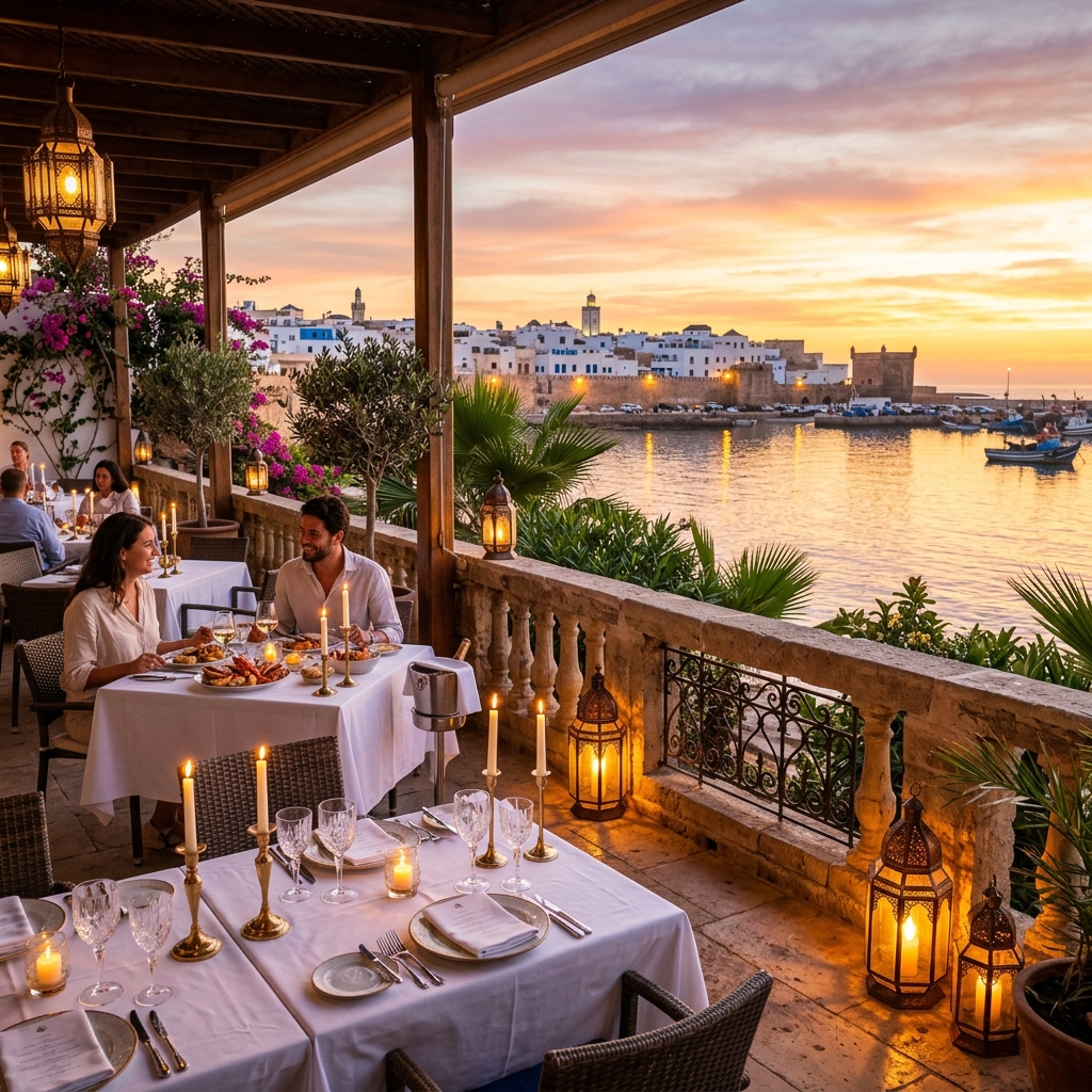 Tres Forcas waterfront restaurant at sunset, Nador Morocco